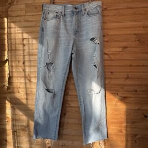 Madewell Jeans Women's Size 30 Straight Leg Light Wash Thrashed Blue Denim